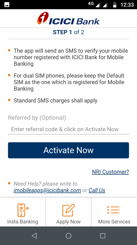 ICICI mobile banking - activate now