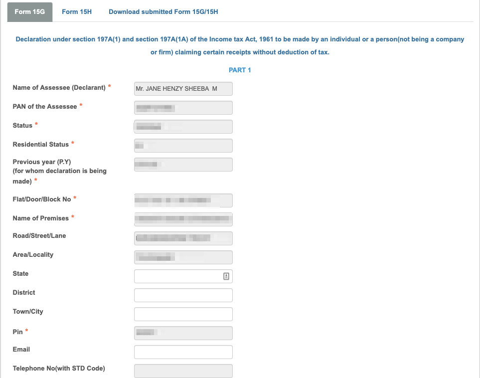 Submit details for form 15G